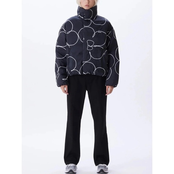 New OBEY Persona Puffer Jacket Coat Abstract Print Black White - Picture 9 of 10